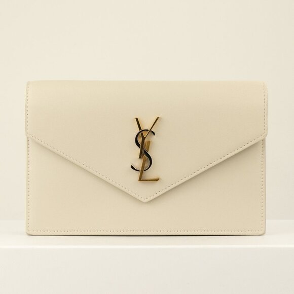 YSL Saint Laurent Envelope Leather Wallet on Chain, Crossbody/Clutch, White - Picture 2 of 13